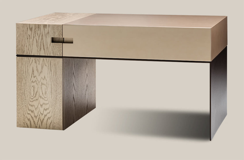 Brussels Nightstand with modern two-tone wooden and metal design and unique handle