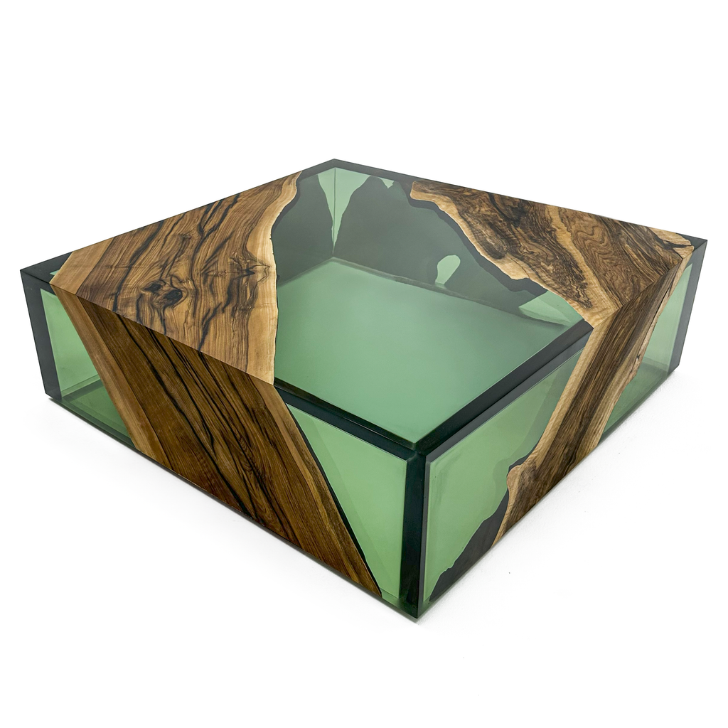 Green Monoblock Walnut Wood River Square Coffee Table - ARDITI