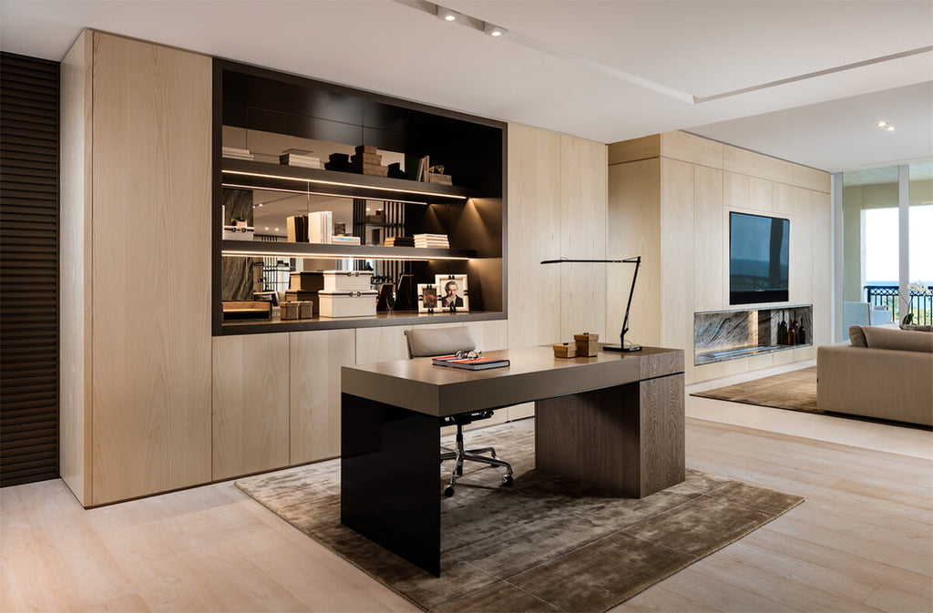 Brussels Desk modern home office desk with attached bookshelf unit for stylish workspace