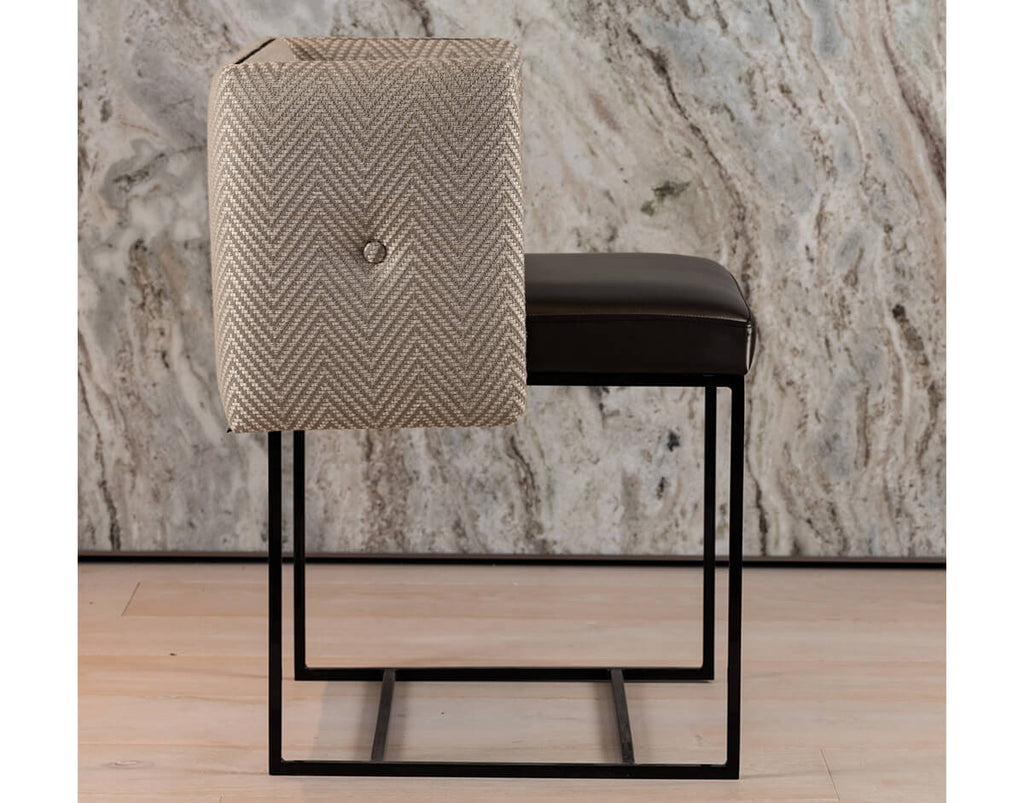 Paris Chair modern backless bench with beige chevron backrest and dark leather seat