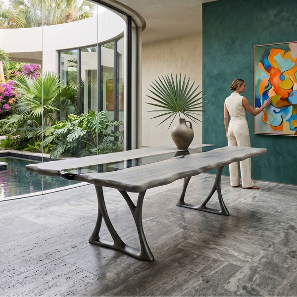 Bleached Pheraea Walnut Wood Dining Table