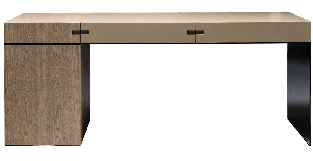 Light-colored wooden Brussels Desk with three drawers and a cabinet for stylish storage