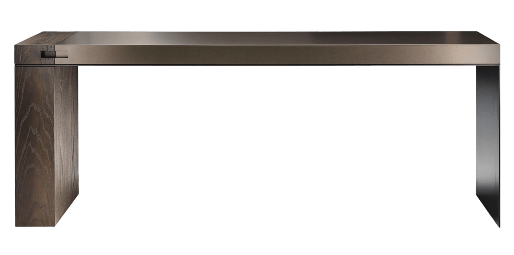 Brussels Table rectangular console with dark metallic finish and visible joinery
