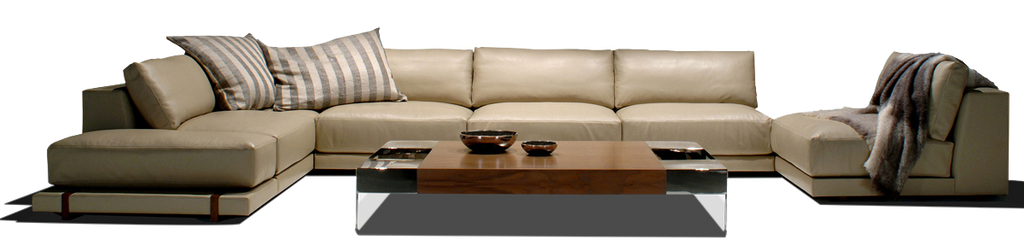 Bulgari Sofa modern sectional with chaise lounge and sleek wooden coffee table