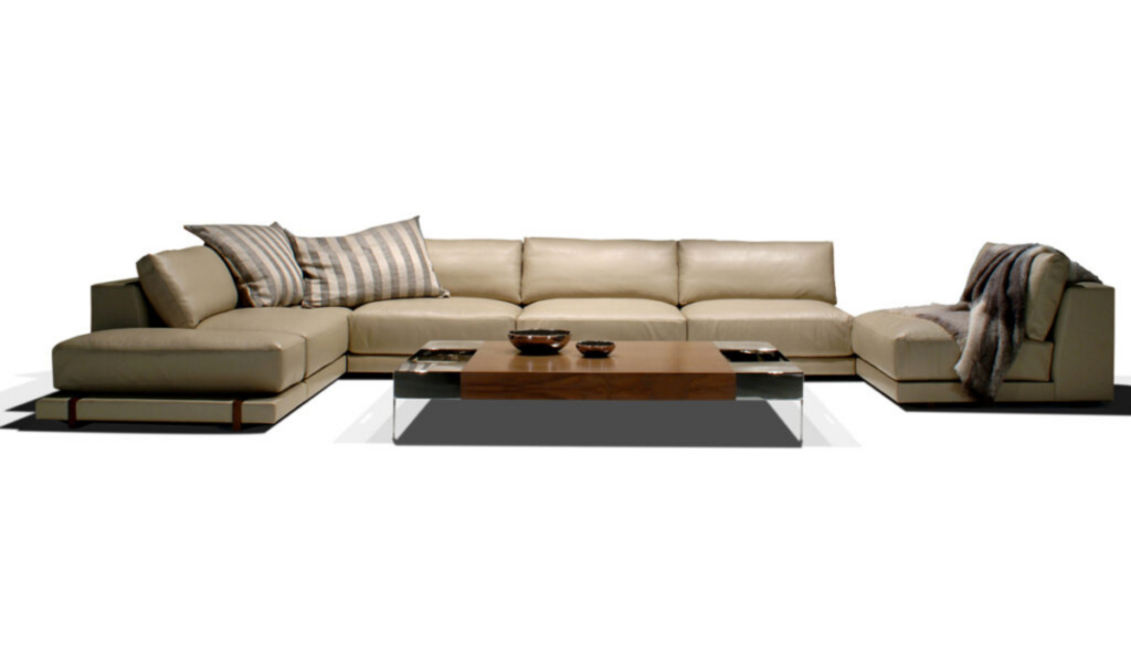 Modern light beige Bulgari Sofa with wooden coffee table for stylish living room decor