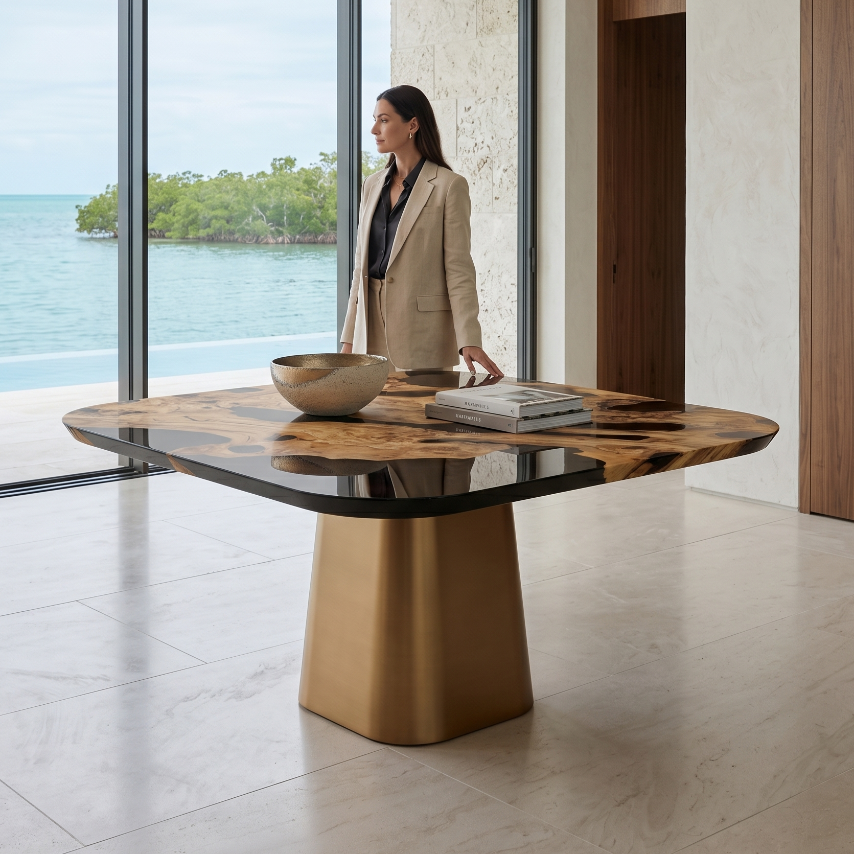 Dryope Square Olive Wood Dining Table