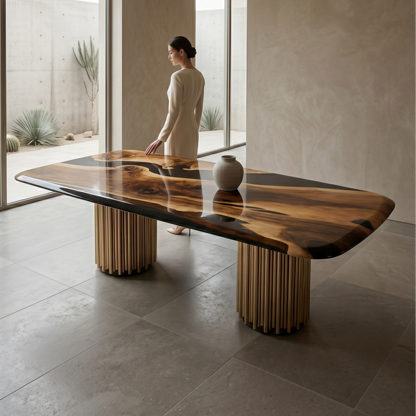 Evohe Black River Walnut Wood Dining Table