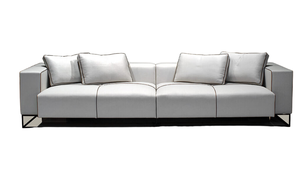 White modern Glasgow Sofa with dark piping and sleek metal legs for stylish living rooms