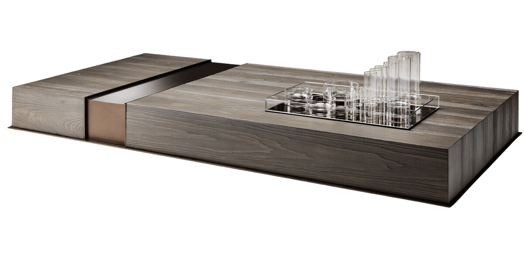 Havana Table rectangular wooden coffee table with metallic accent and glass decor