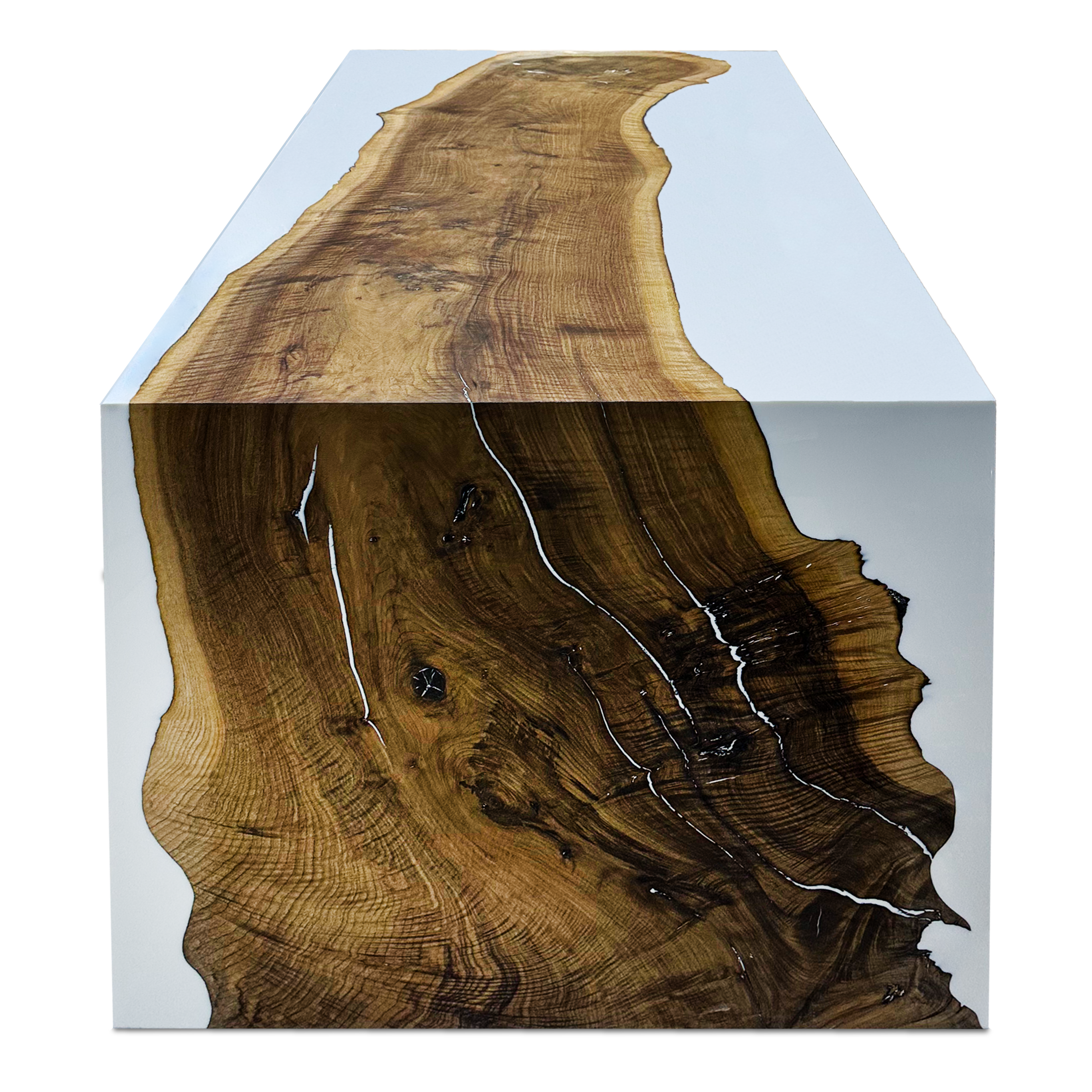 White Staphyle Semi-Waterfall Walnut Wood Dining Table