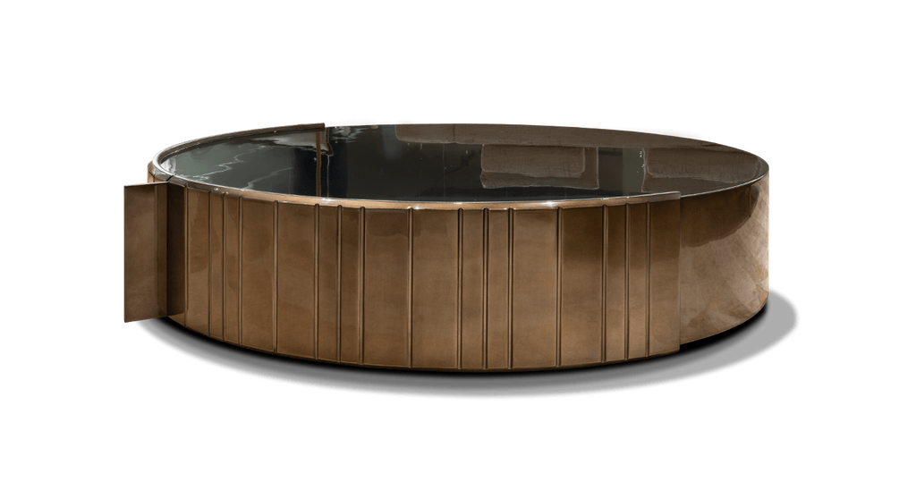 Round metal resin coated stock tank pool with vertical siding for Mons Table