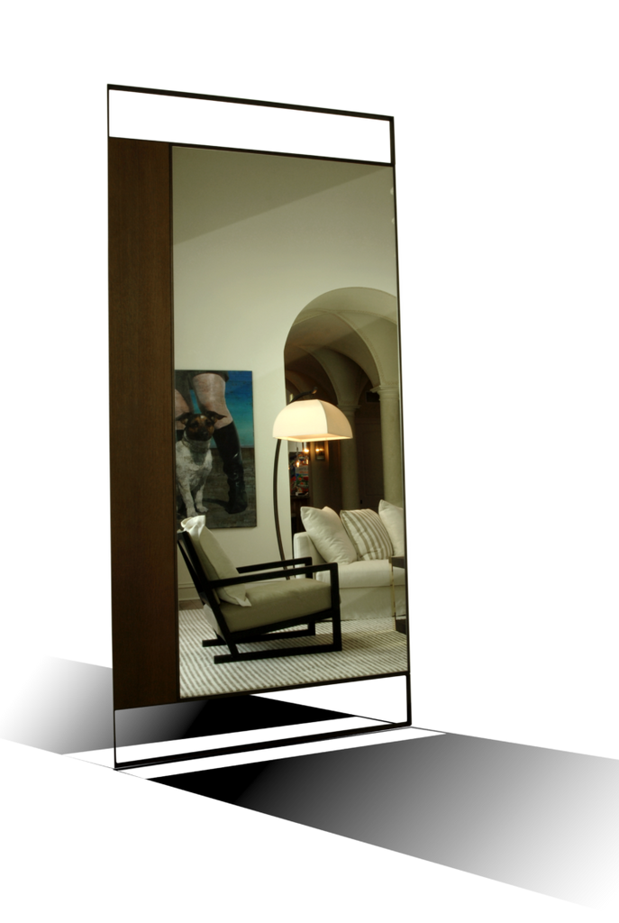 Varese Mirror full-length with thin frame reflecting a stylish living room
