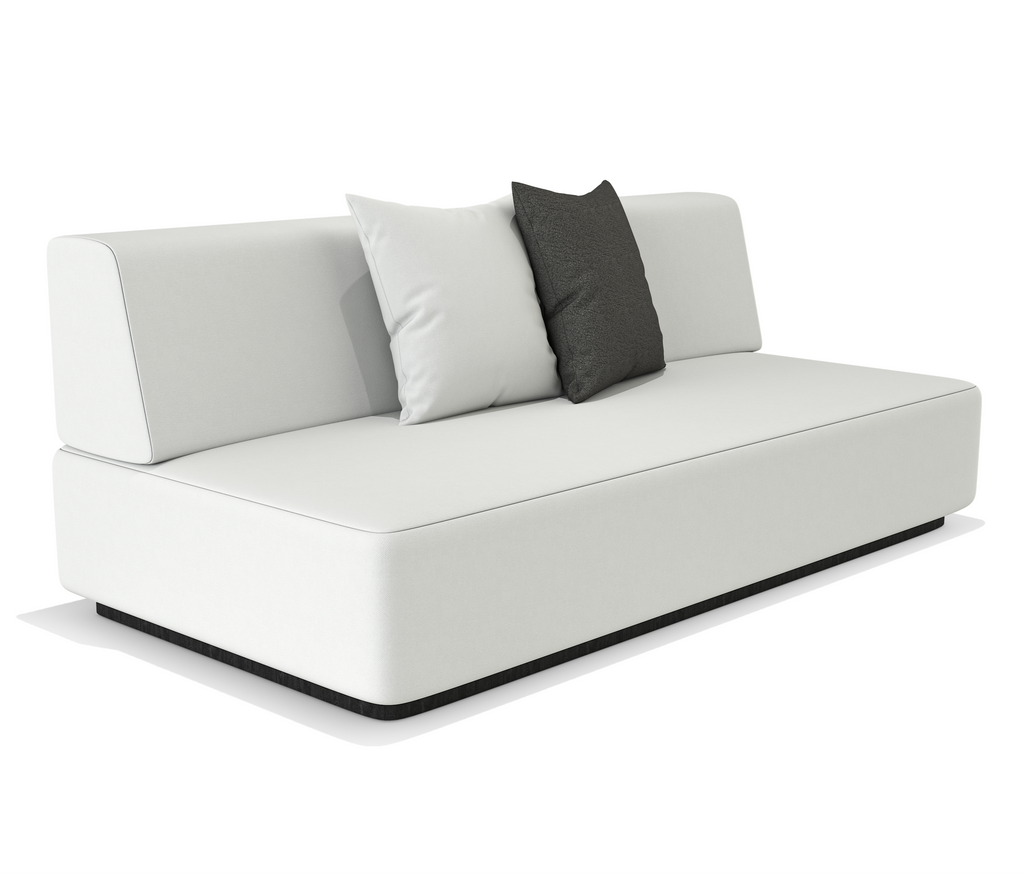 Modern white two-seater sofa with throw pillows from Arditi Collection Orpheus Sectional Outdoor Set
