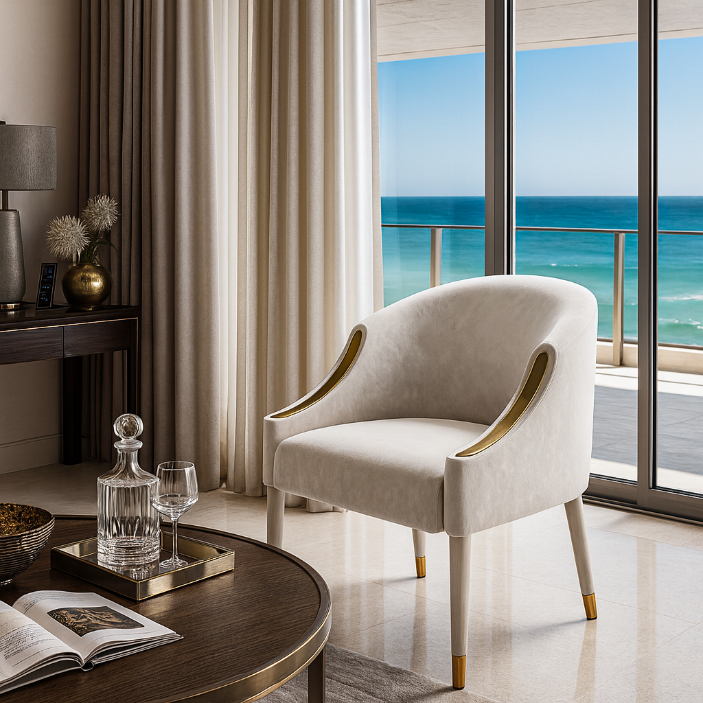 Cream velvet upholstery material Hestia Dining Chair with gold accents