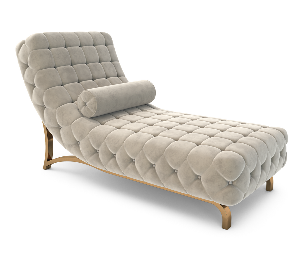 Adonia Chaise Longue with tufted velvet upholstery and wooden legs