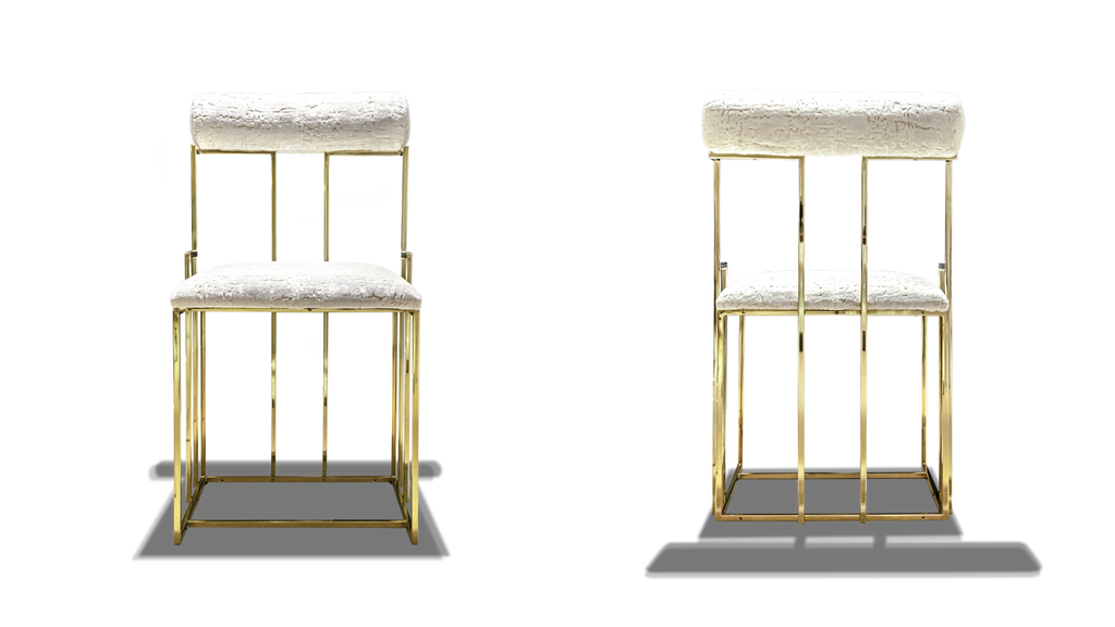 REIMS CHAIR two white faux fur and gold metal frame counter stools for stylish seating