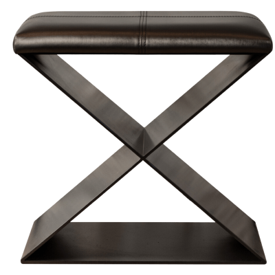 Dark brown leather Santorini Stool with X-shaped metal base for modern seating