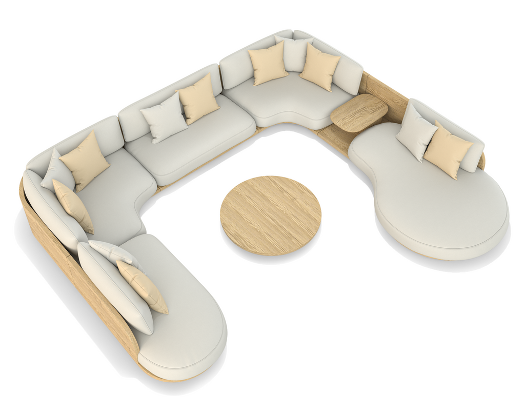 Alkandros Sectional Outdoor Set from Arditi Collection® with light cushions and wooden frame