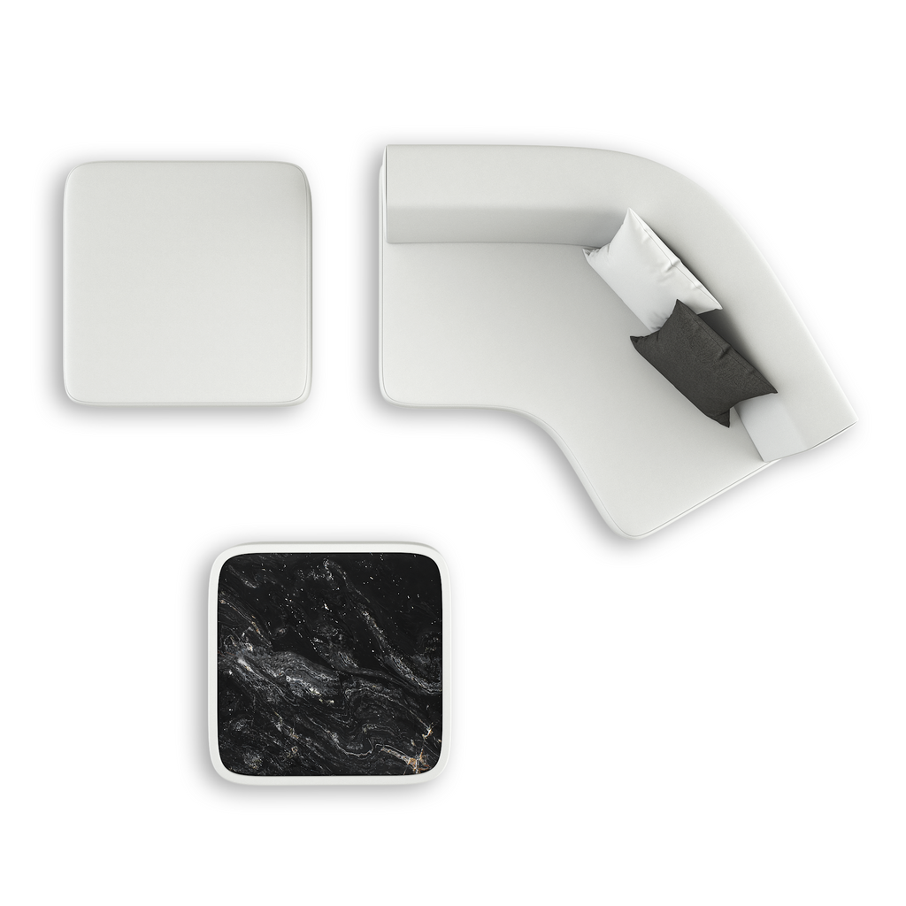 White Orpheus Sectional Outdoor Set with throw pillows and stylish side tables in Arditi Collection®