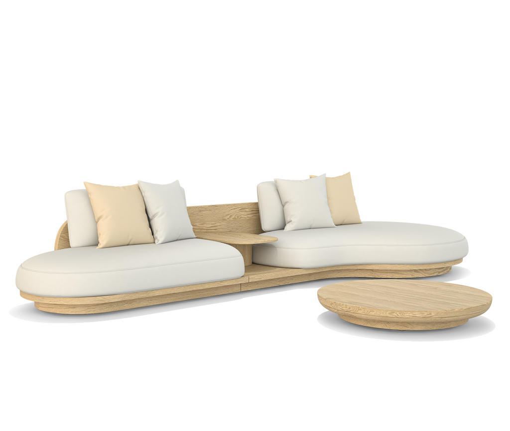 Modern light wood and cream-upholstered Alkandros Sectional Outdoor Set from Arditi Collection®