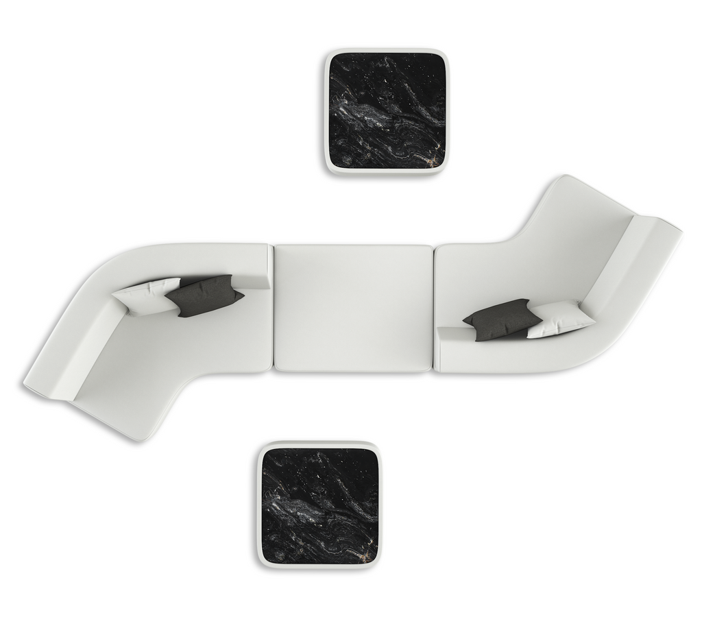 Arditi Collection Orpheus Sectional Outdoor Set with white modular sofa and black marble tables