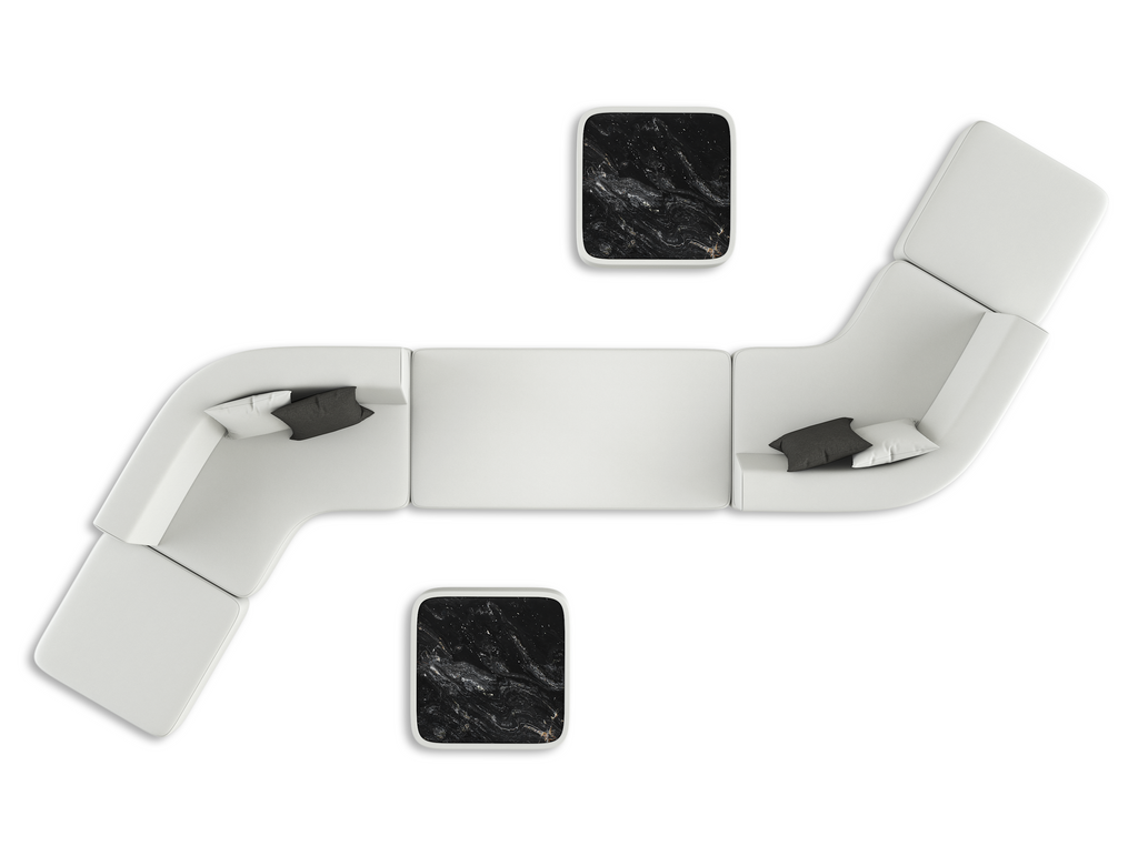 Orpheus Sectional Outdoor Set from Arditi Collection® with white modular sofa and black marble side tables