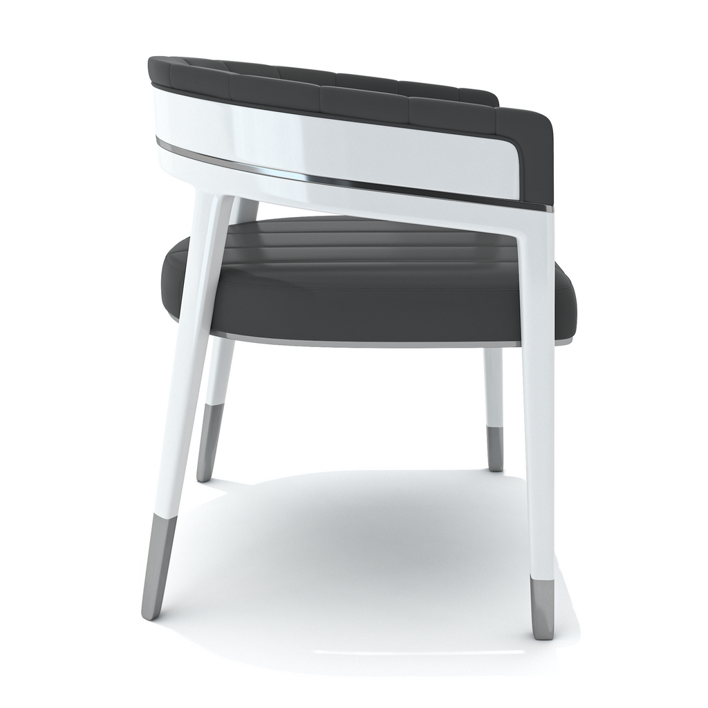 Black Callista Dining Chair with white frame dark grey cushioning and metallic feet