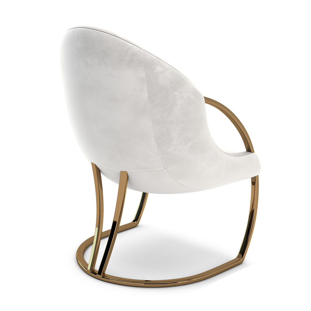 Aether Dining Chair with white upholstery and gold-finished cantilever base, stylish dining chair