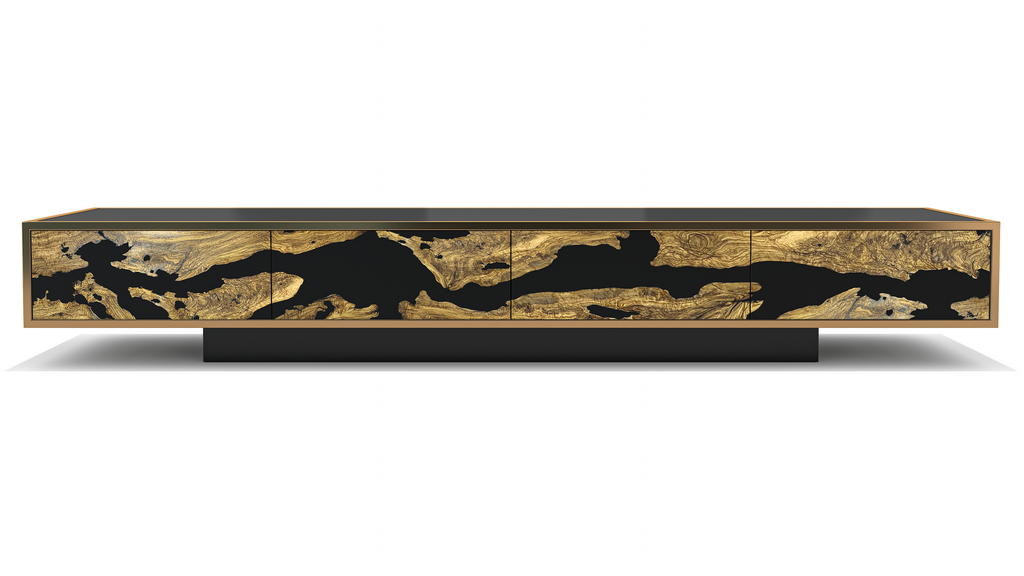 Auren TV Unit with lacquered wood and dark resin facade for modern living rooms