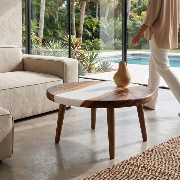 White Gamba di Legno Walnut Wood Coffee Table
