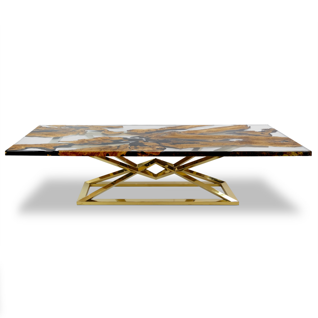 Abruzzo Olive Dining Table from Arditi Collection with clear resin wood slab top