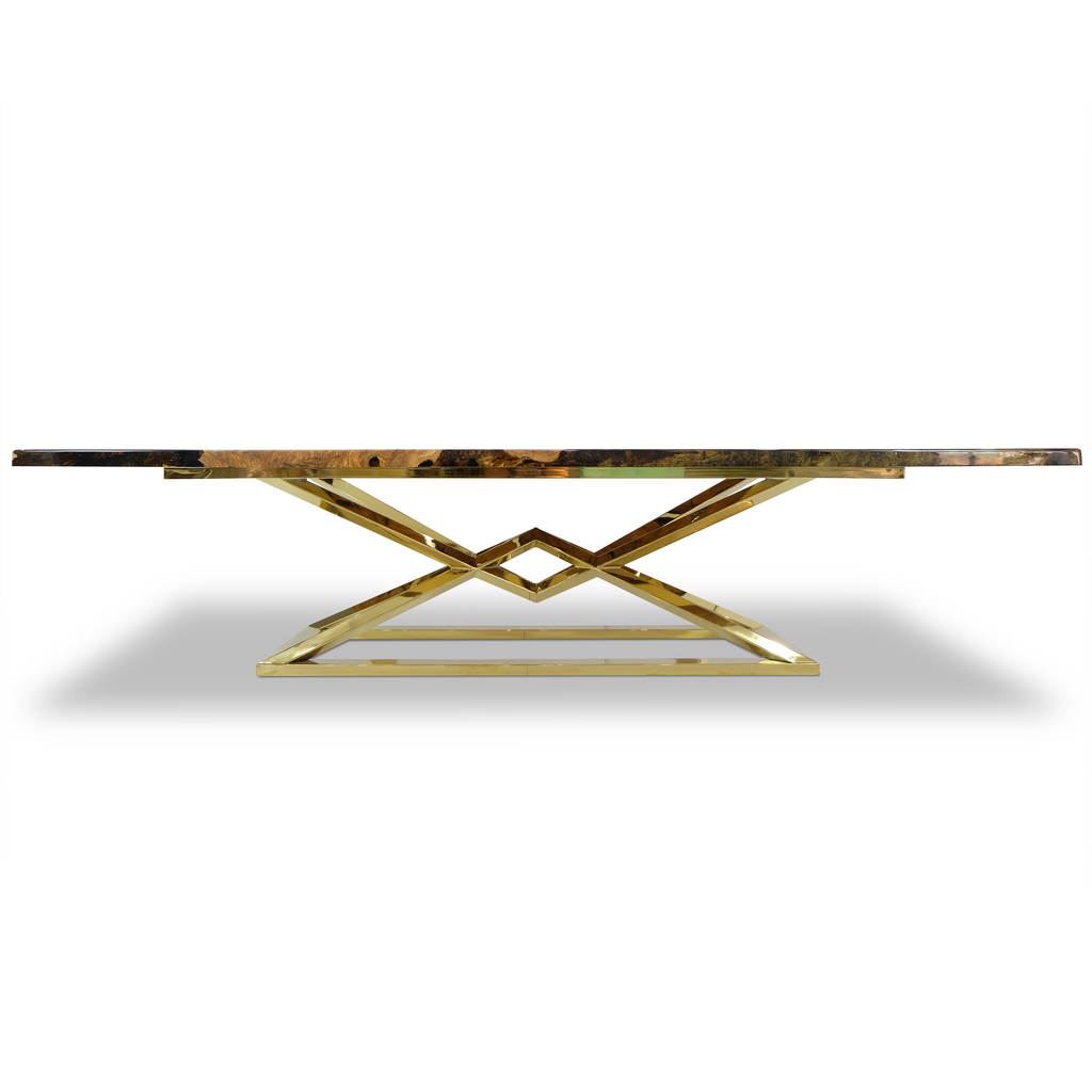 Abruzzo Olive Dining Table from Arditi Collection with glass top and gold-finished base