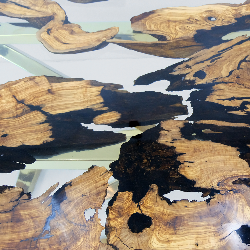 Abruzzo Olive Dining Table from Arditi Collection featuring natural wood and dark resin