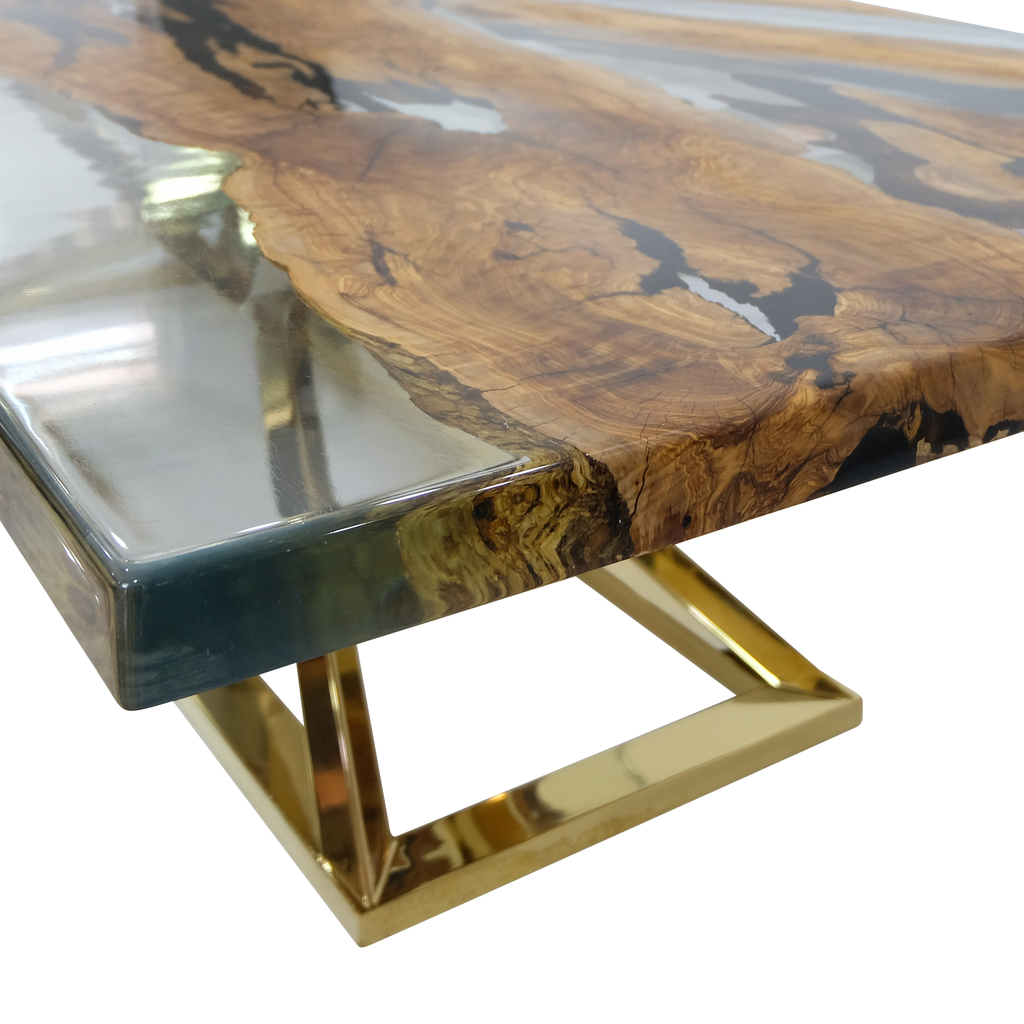 Abruzzo Olive Dining Table from Arditi Collection with live-edge wood and resin top