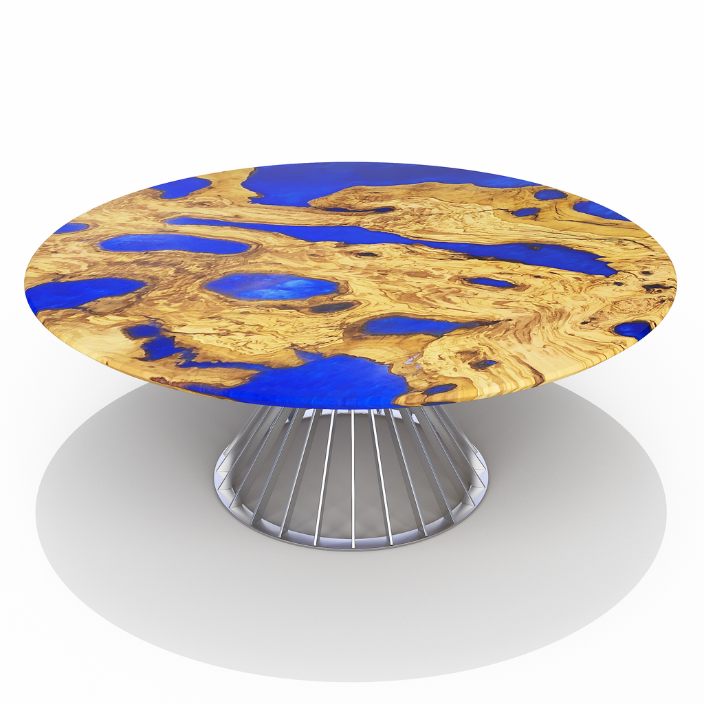 Amiata Olive Wood Pearl Blue Round Dining Table - ARDITI COLLECTION®