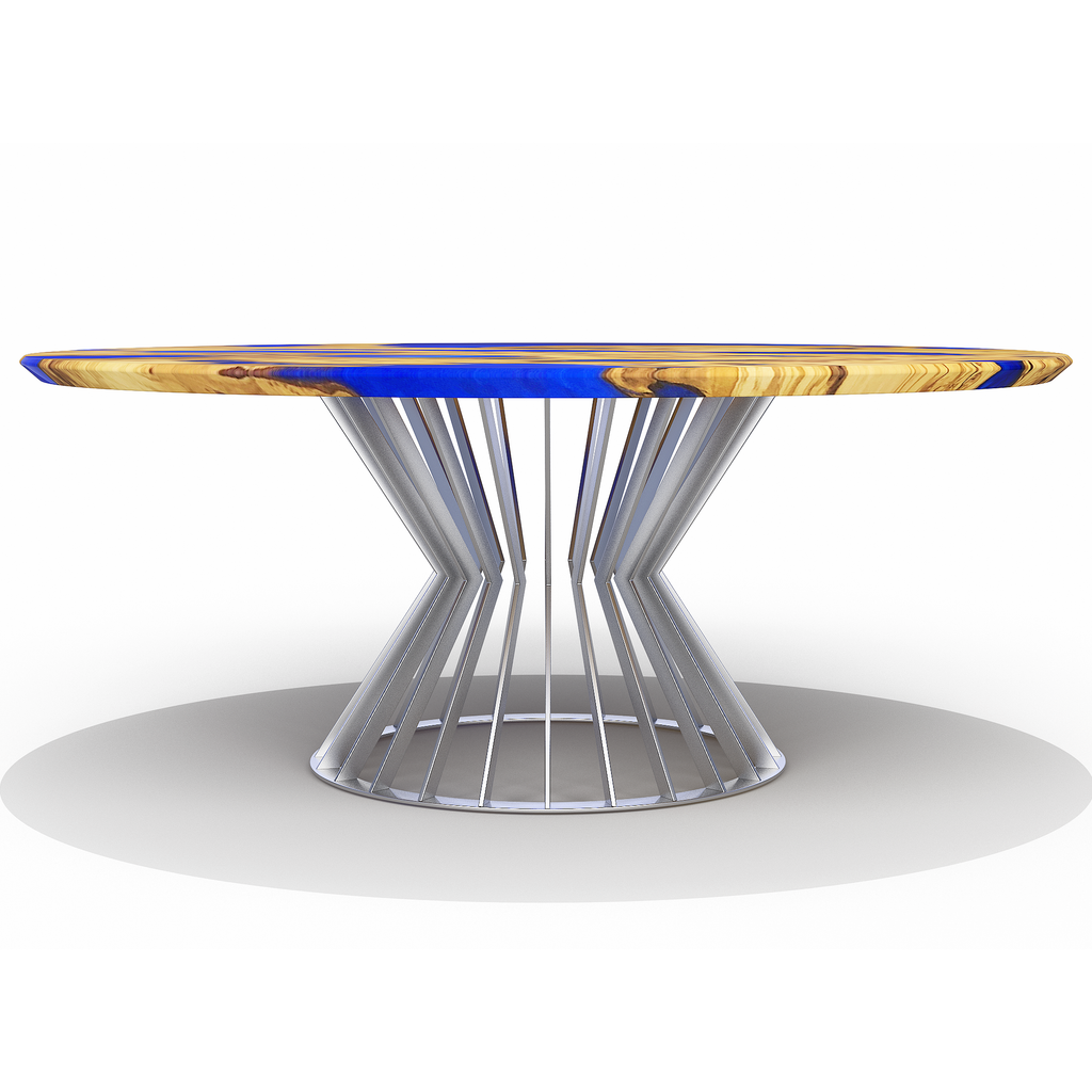 Amiata Olive Wood Pearl Blue Round Dining Table - ARDITI COLLECTION®