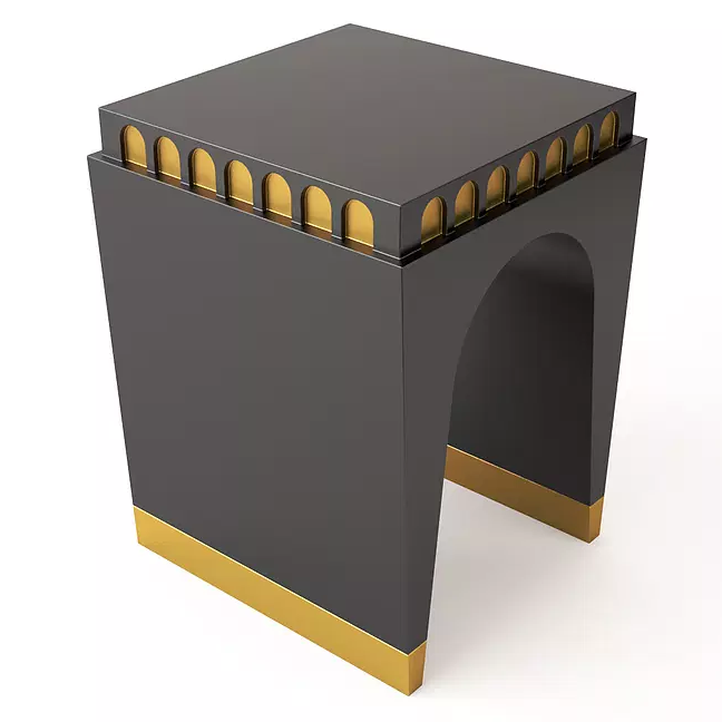 Dark gray and gold Arch Square End Table with arched cutouts for stylish decor