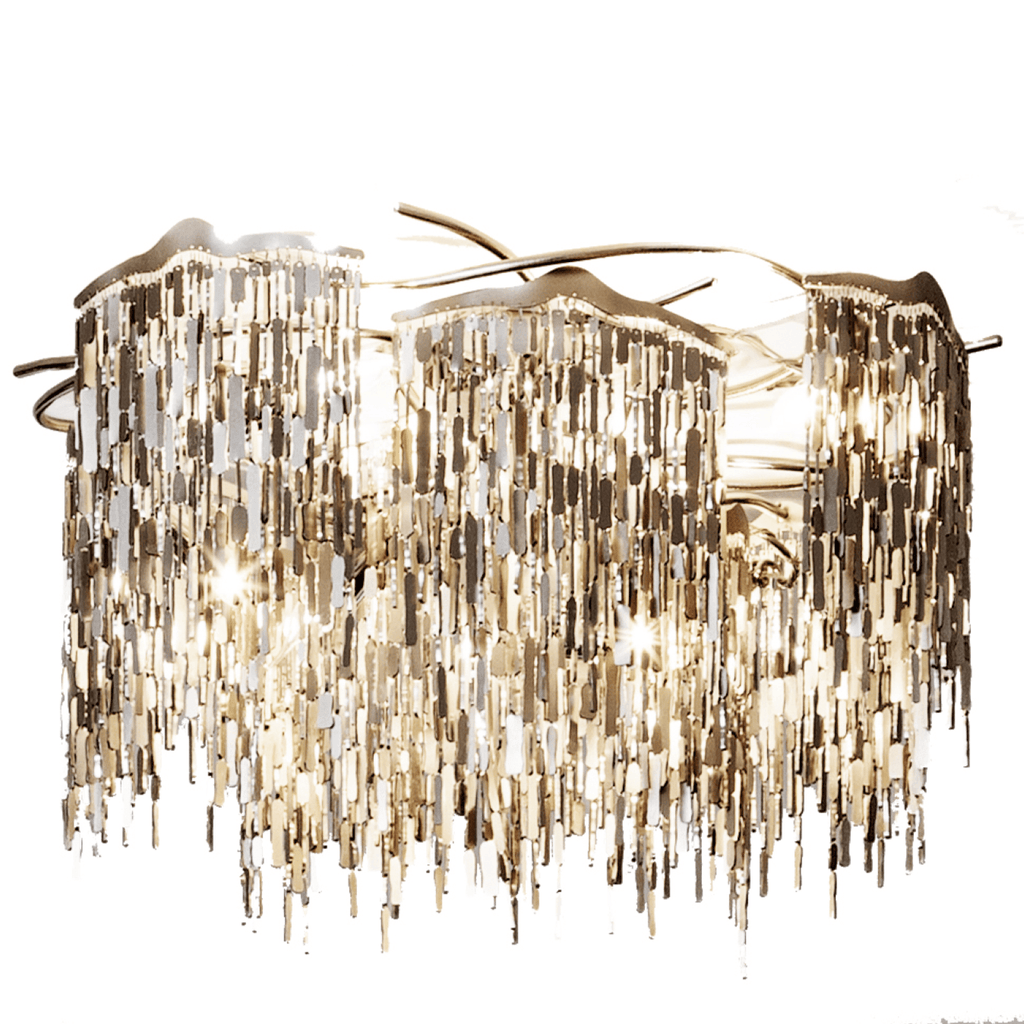 Arthur Ceiling Lamp Round featuring a modern ornate chandelier with metallic dangling pieces
