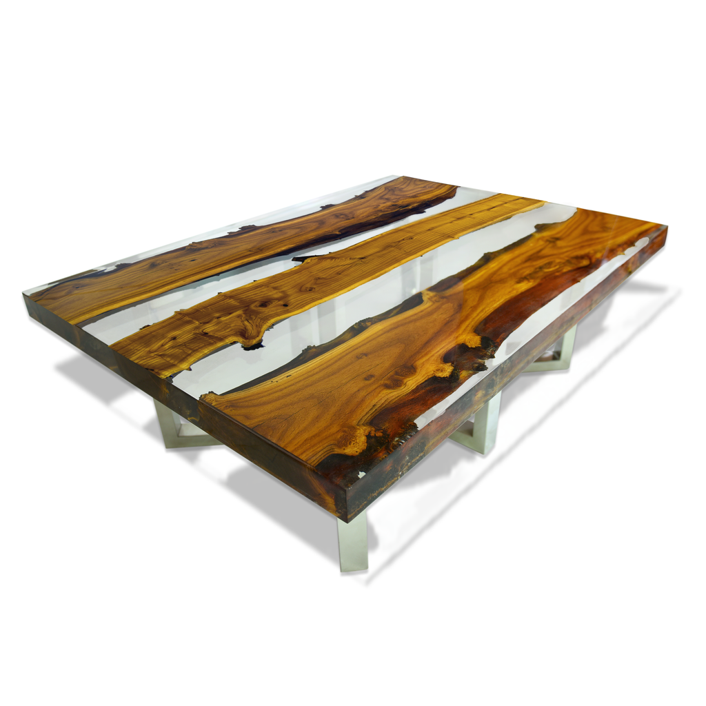 Attis Silverberry Wood Coffee Table with live-edge silverberry wood top and clear resin accents
