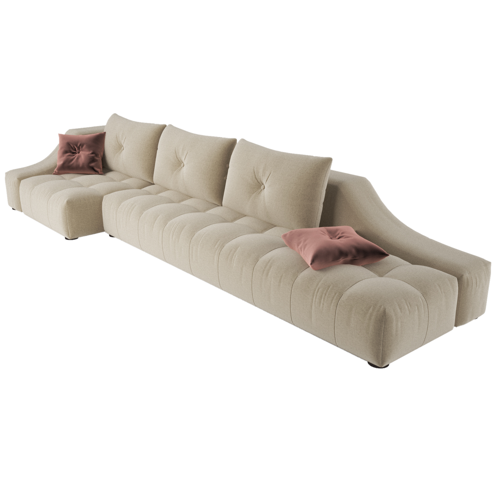Azure Sofa beige sectional with tufted cushions and pink throw pillows