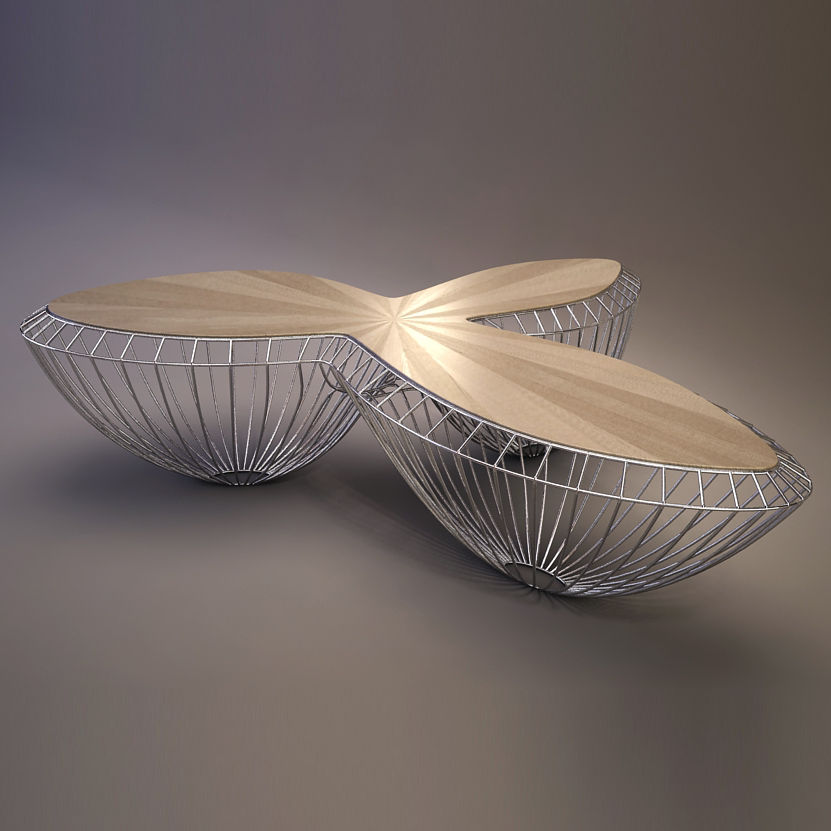 Balika Coffee Table with light wood top and sculptural wire base for modern home decor