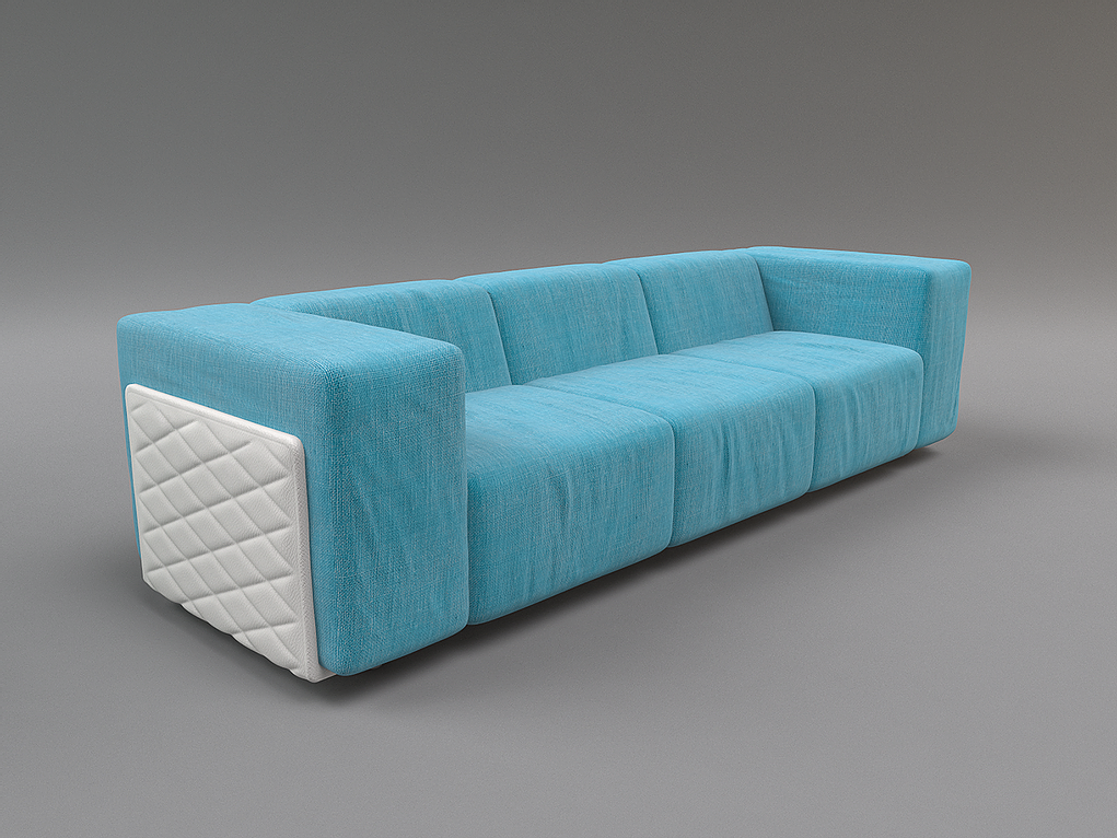 Light blue Bandolina Modern Sofa with white quilted arm panels for stylish comfort