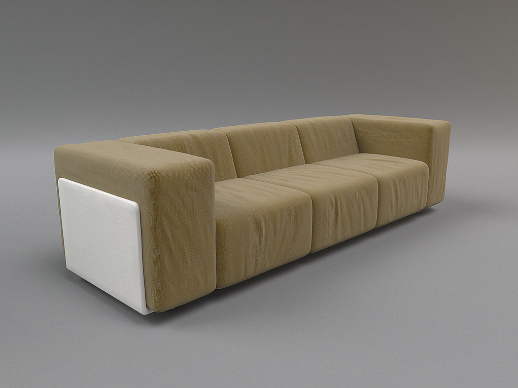 Bandolina Modern Sofa with modular four-seater design, light brown fabric, and white side panel
