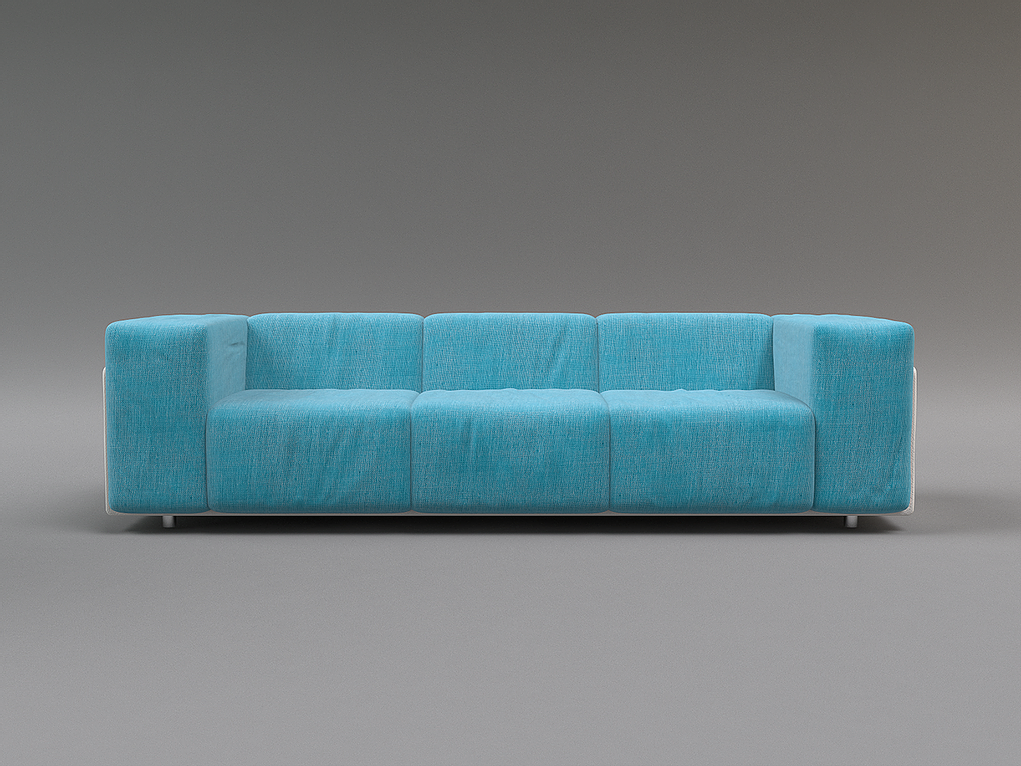 Long light blue Bandolina Modern Sofa with square arms and multiple cushions
