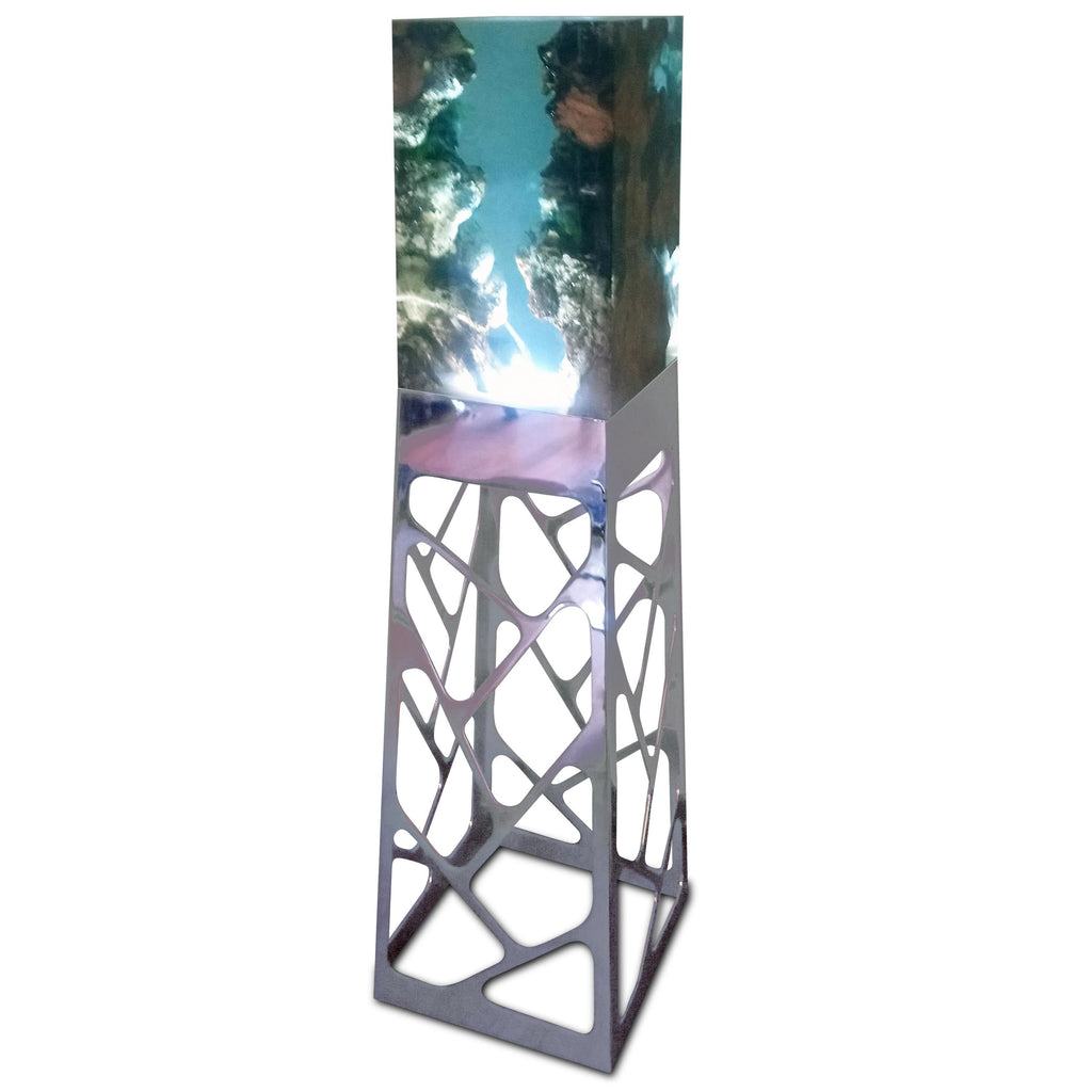 Big Ocean Cube Floor Lamp featuring a tall rectangular aquarium with reflective abstract base