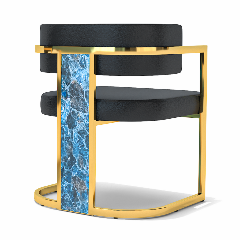 Modern black Matera dining side table with gold frame and marble accent panel