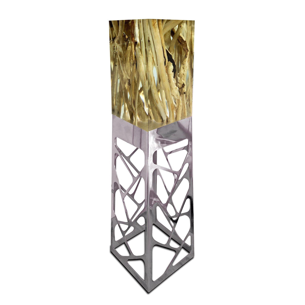 Branches Cube Floor Lamp with clear top section, light decorative elements, and polished metal base
