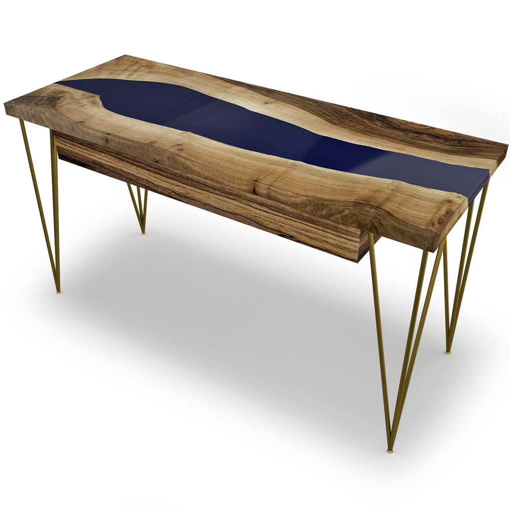 Navy Blue Brontes Walnut Wood River Desk - ARDITI COLLECTION®