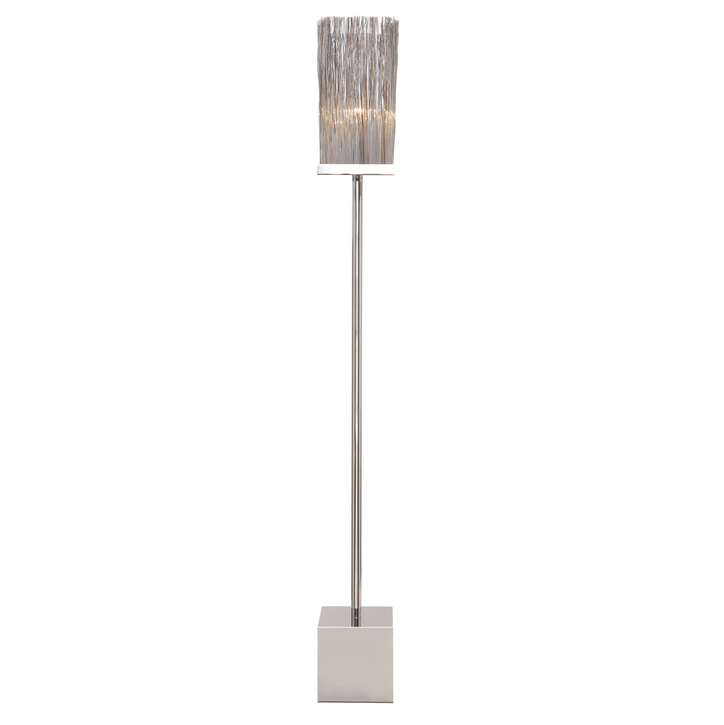 Modern Broom Floor Lamp with rectangular base, slender pole, and cylindrical metal shade