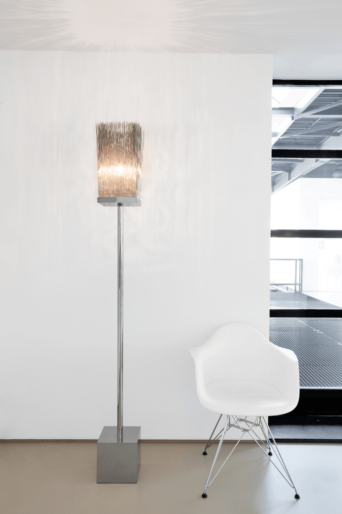 Modern Broom Floor Lamp with textured rectangular shade and square base for stylish lighting